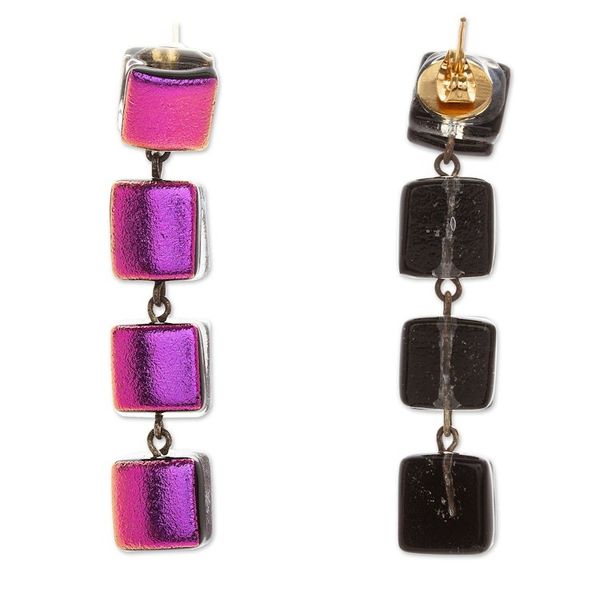 Alternate image for Fused Glass Dangle Earrings with Gold Accents in Fuchsia Dichroic Fuchsia