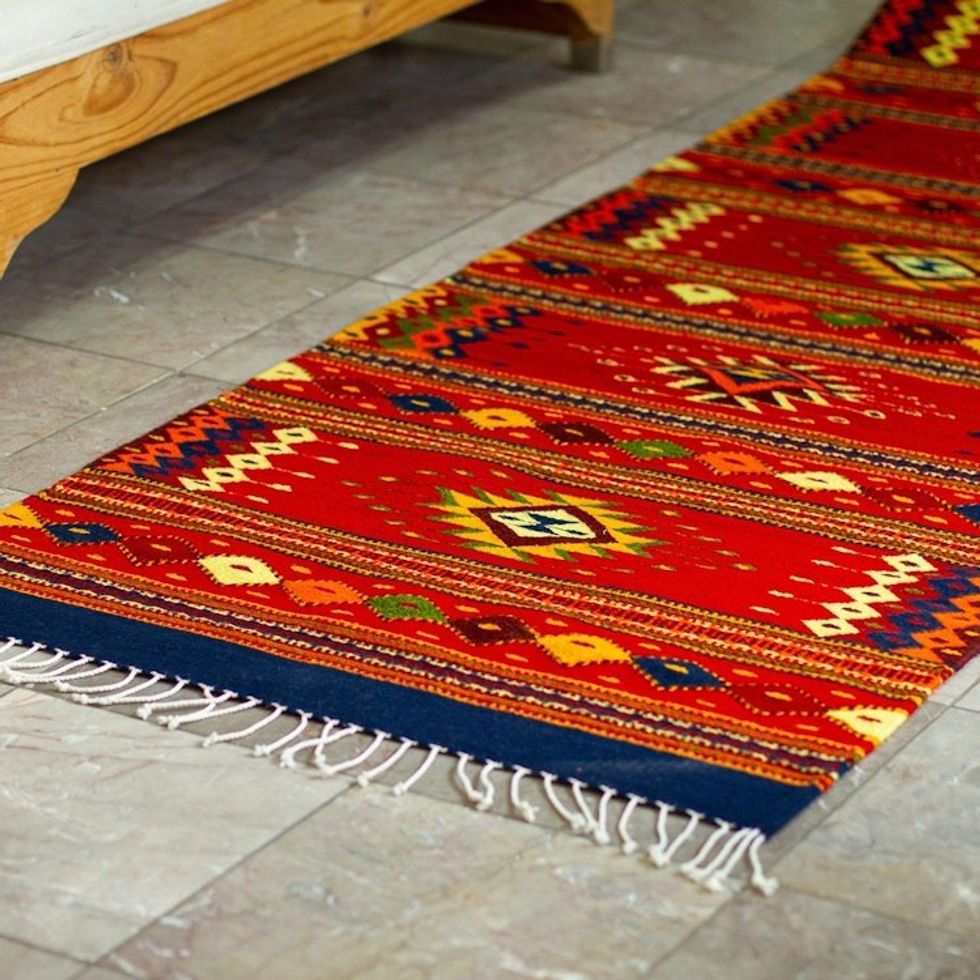 Long Hand Loomed Wool Runner Rug 2.5x11 'Zapotec Vision'