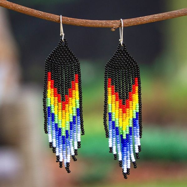 Alternate image for Handcrafted Rainbow Glass Beaded Waterfall Earrings Rainbow Boldness