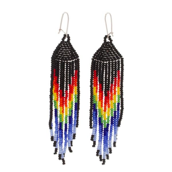 Alternate image for Handcrafted Rainbow Glass Beaded Waterfall Earrings Rainbow Boldness