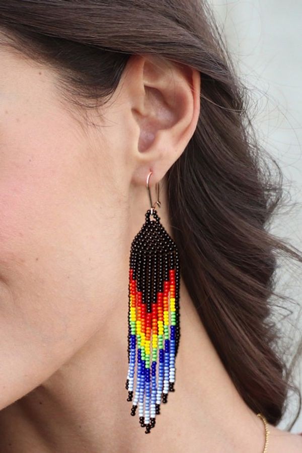 Alternate image for Handcrafted Rainbow Glass Beaded Waterfall Earrings Rainbow Boldness