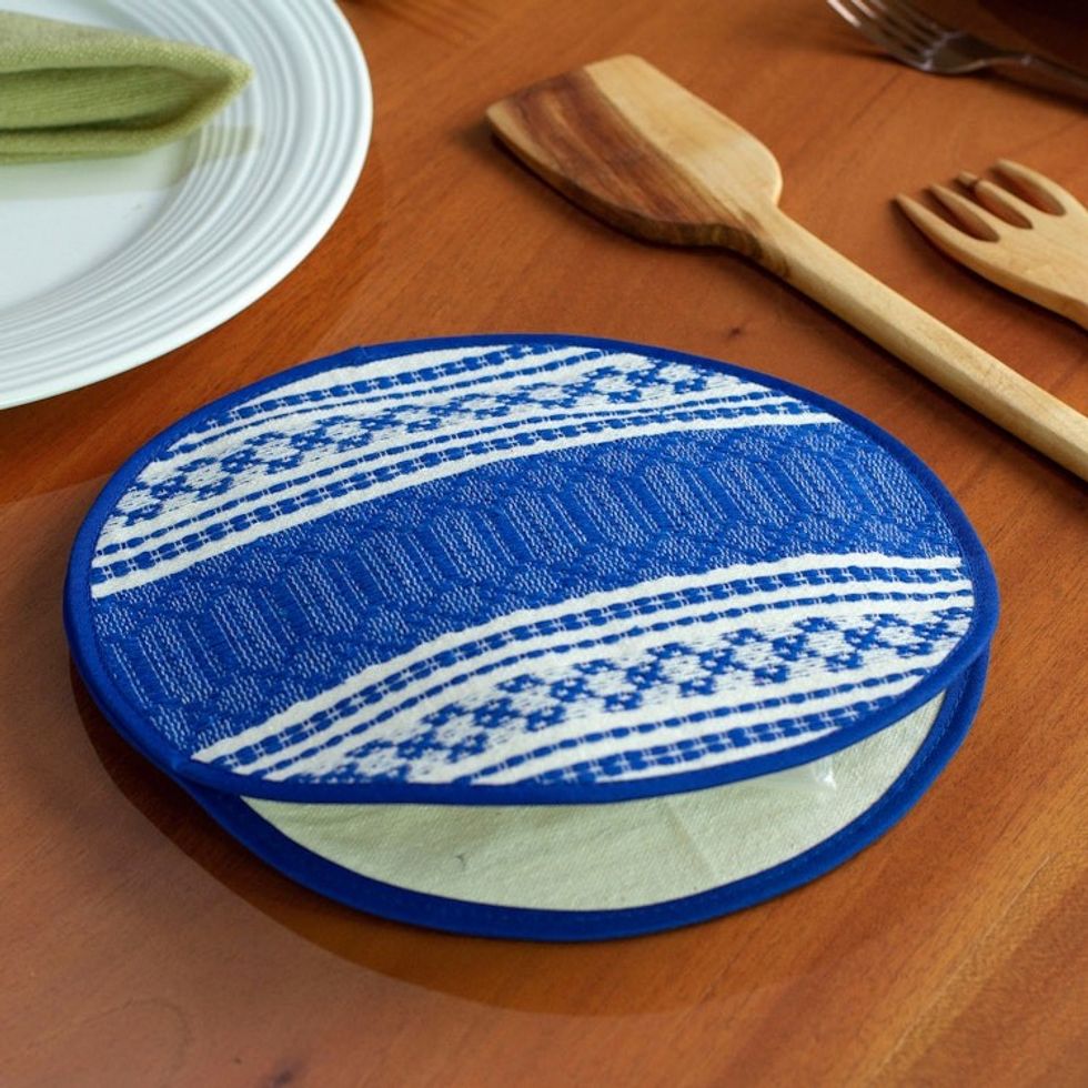 Authentic Cotton Fabric Tortilla Warmer Handmade in Mexico 'Warmer in Ultramarine'