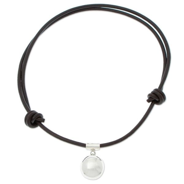Alternate image for 950 Silver Pendant on Leather Adjustable Cord from Mexico Metztli