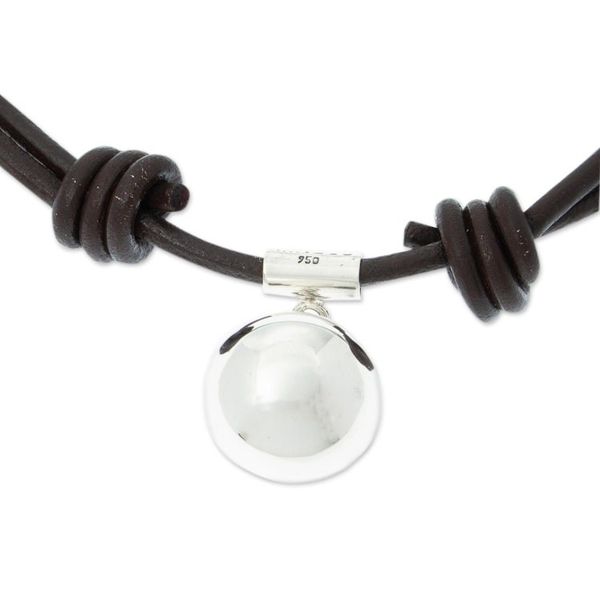 Alternate image for 950 Silver Pendant on Leather Adjustable Cord from Mexico Metztli