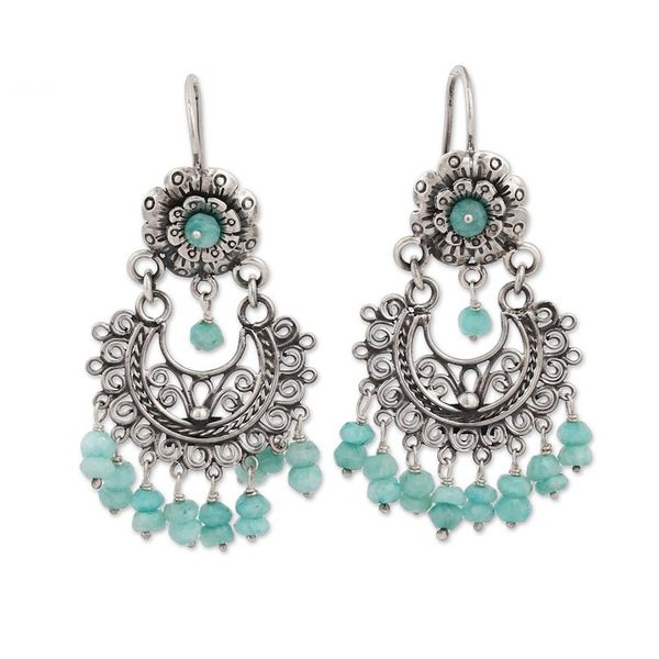Alternate image for Floral Amazonite Chandelier Earrings from Mexico Blooming Elegance