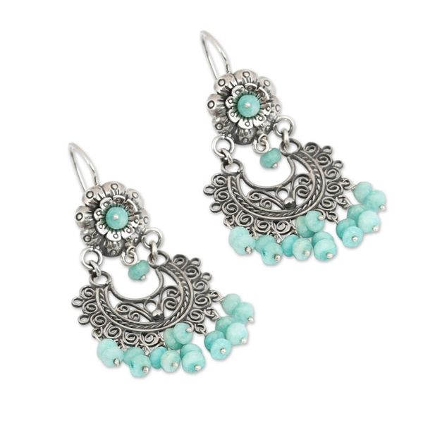 Alternate image for Floral Amazonite Chandelier Earrings from Mexico Blooming Elegance