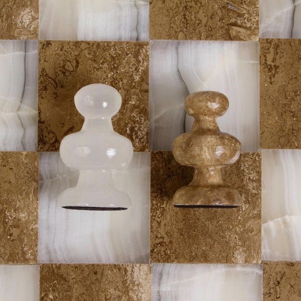 Alternate image for Onyx and Marble Chess Set in Brown and White 7.5 in. Brown and White Challenge