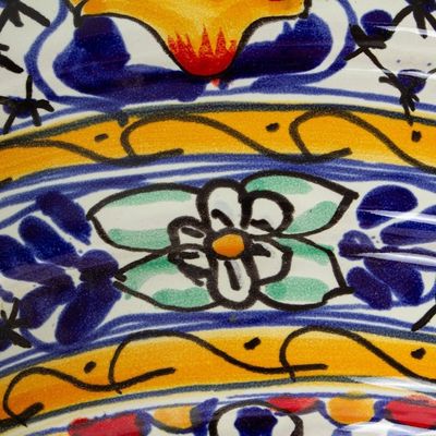 Alternate image for Mexican Half Round Talavera Style Ceramic Wall Planter Cobalt Flowers