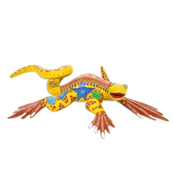 Alternate image for Hand Crafted Mexican Folk Art Yellow Lizard Sculpture Rainbow Iguana