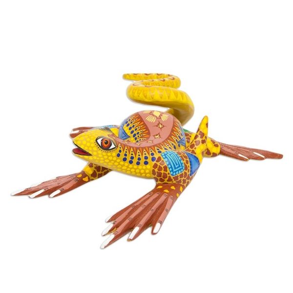 Alternate image for Hand Crafted Mexican Folk Art Yellow Lizard Sculpture Rainbow Iguana