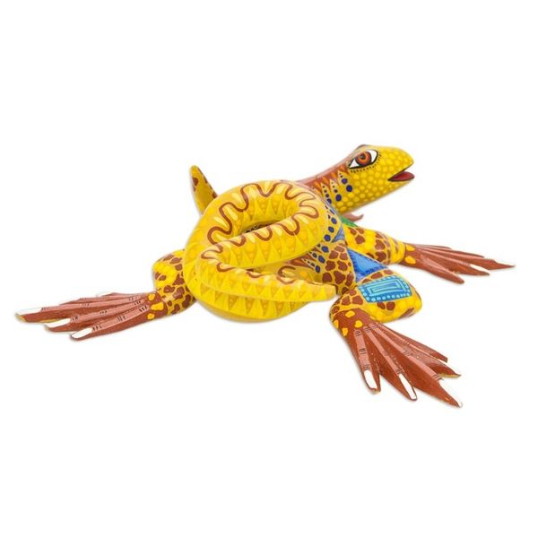 Alternate image for Hand Crafted Mexican Folk Art Yellow Lizard Sculpture Rainbow Iguana