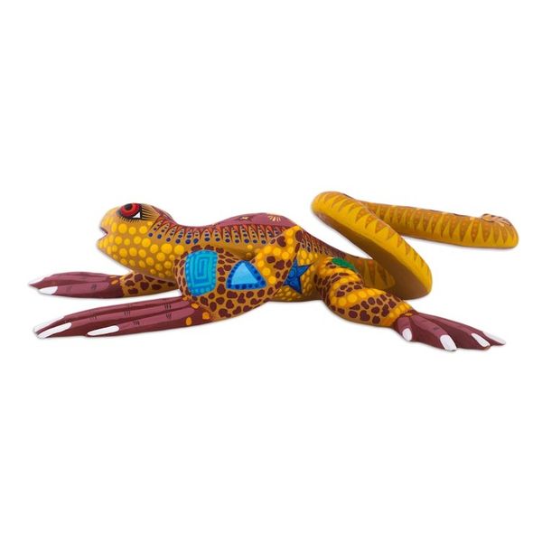 Alternate image for Hand Crafted Mexican Folk Art Yellow Lizard Sculpture Rainbow Iguana