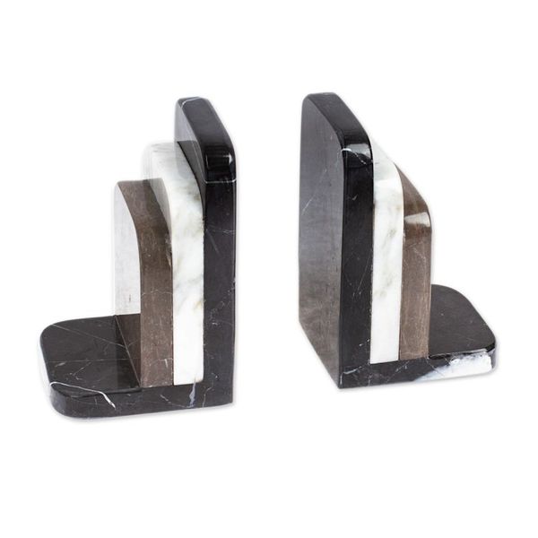 Alternate image for Minimalist Handcrafted Tricolor Natural Marble Bookend Pair Illustrious Trio