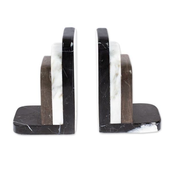 Alternate image for Minimalist Handcrafted Tricolor Natural Marble Bookend Pair Illustrious Trio