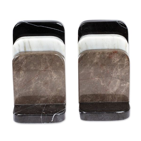 Alternate image for Minimalist Handcrafted Tricolor Natural Marble Bookend Pair Illustrious Trio