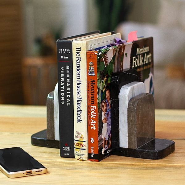 Alternate image for Minimalist Handcrafted Tricolor Natural Marble Bookend Pair Illustrious Trio