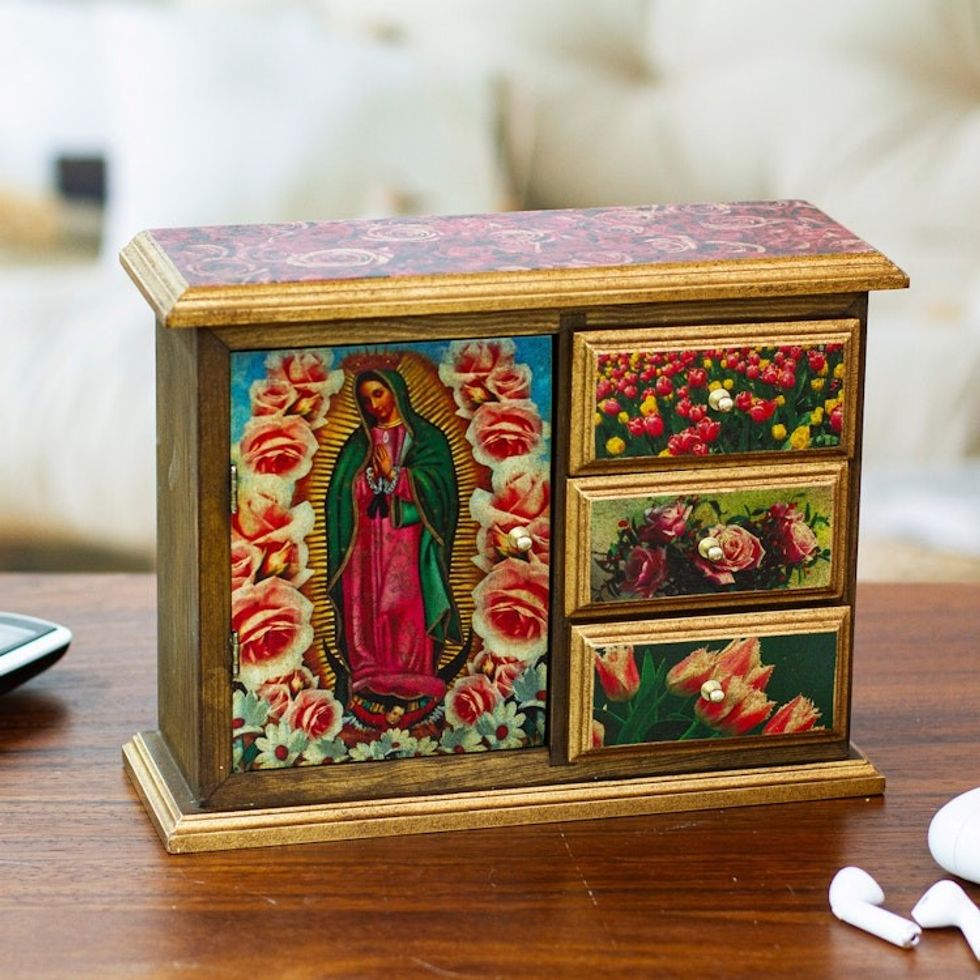 Decoupage chest 'Beloved Guadalupe'