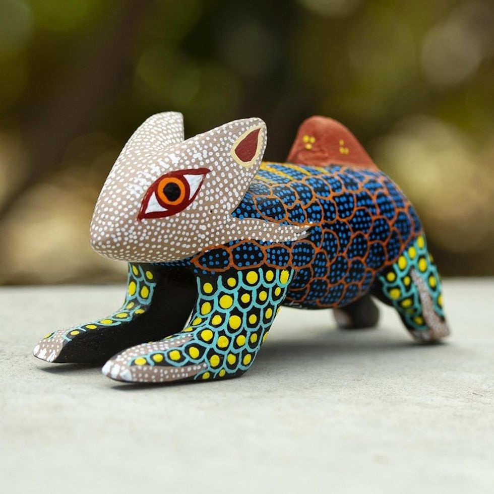 Handmade Rabbit Alebrije Figurine 'Blue Hare'