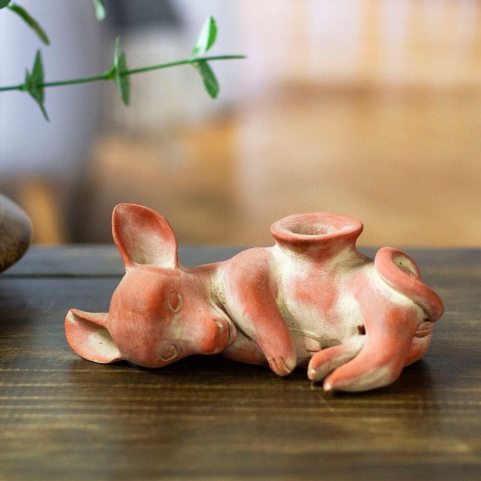 Ceramic sculpture 'Playful Xoloitzcuintli'