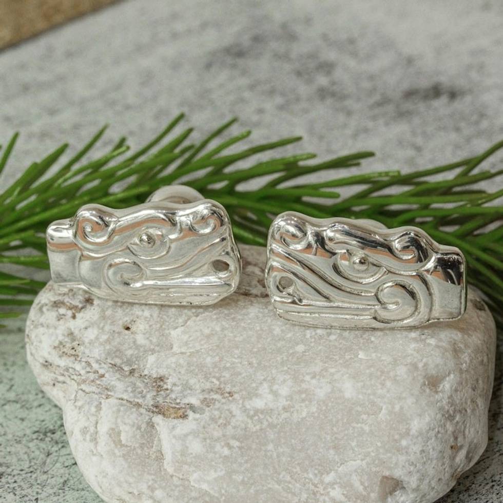Quetzalcoatl Sterling Silver Cufflinks from Mexico 'Quetzalcoatl Duo'