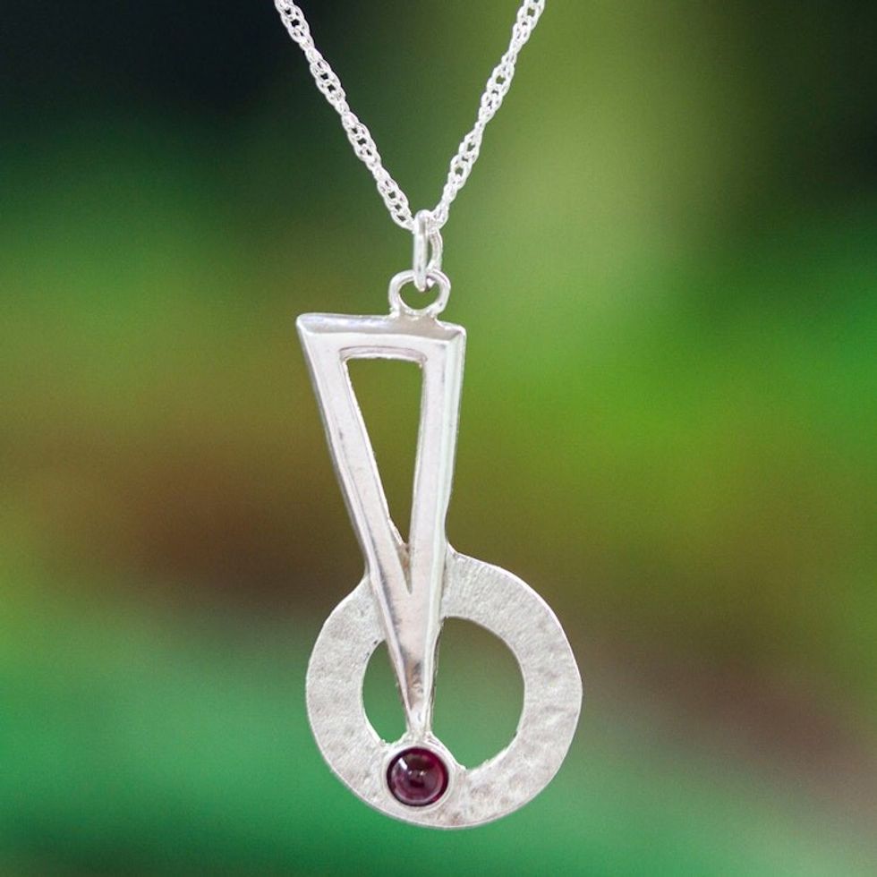 Sterling Silver and Garnet Pendant Necklace 'Bright Comet'