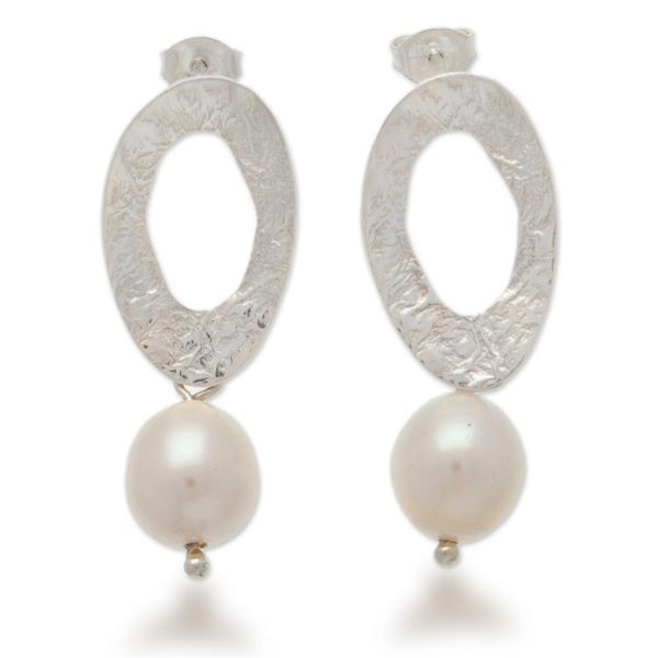 Alternate image for Cultured Pearl and Matte Sterling Silver Dangle Earrings Cycle of Pearls