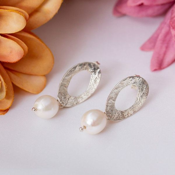 Alternate image for Cultured Pearl and Matte Sterling Silver Dangle Earrings Cycle of Pearls