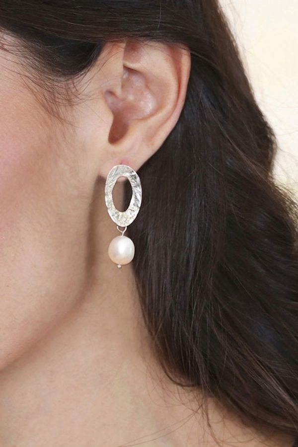 Alternate image for Cultured Pearl and Matte Sterling Silver Dangle Earrings Cycle of Pearls