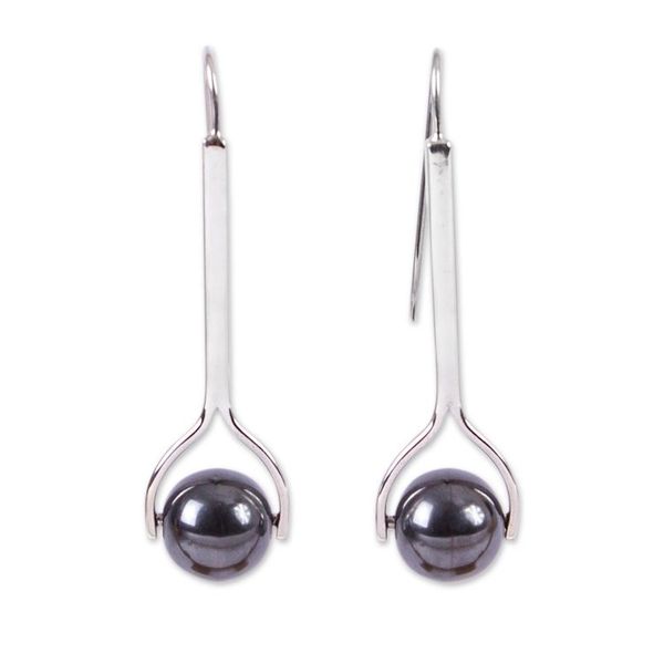 Alternate image for Modern Obsidian Drop Earrings from Mexico Obsidian Pendulum