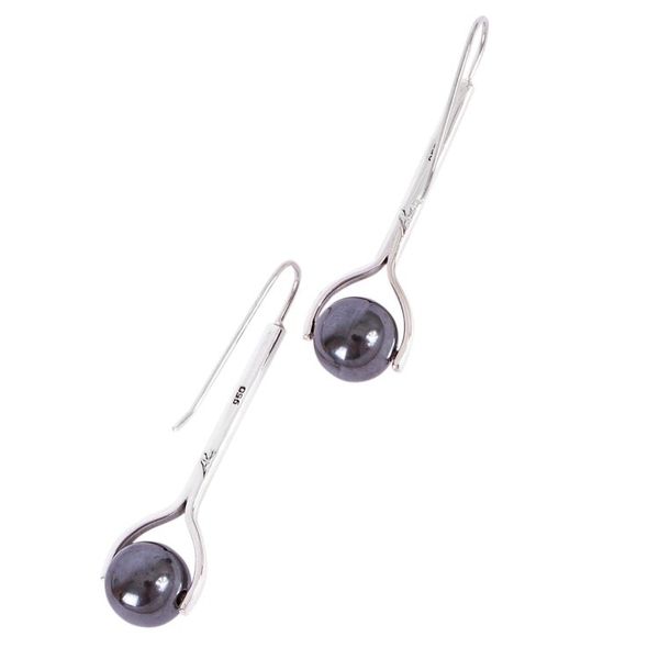 Alternate image for Modern Obsidian Drop Earrings from Mexico Obsidian Pendulum