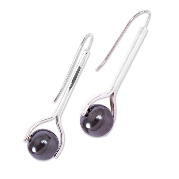 Alternate image for Modern Obsidian Drop Earrings from Mexico Obsidian Pendulum
