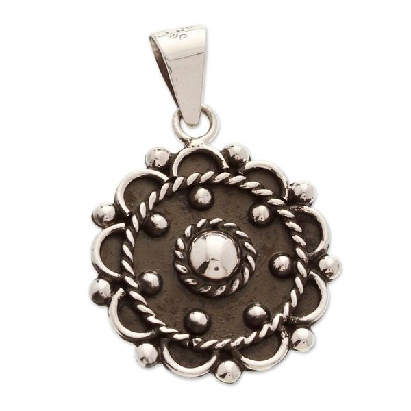 Alternate image for Oxidized Floral Taxco Sterling Silver Pendant from Mexico Baroque Spring