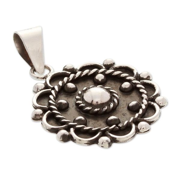 Alternate image for Oxidized Floral Taxco Sterling Silver Pendant from Mexico Baroque Spring