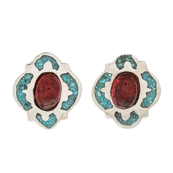 Alternate image for Garnet and Recon. Turquoise Stud Earrings from Mexico Nocturnal Gala