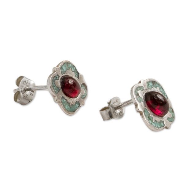 Alternate image for Garnet and Recon. Turquoise Stud Earrings from Mexico Nocturnal Gala