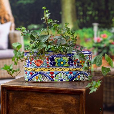 Alternate image for Talavera Style Ceramic Oval Pot from Mexico Garden Bliss