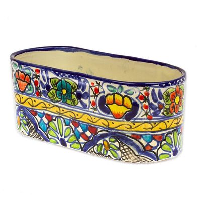 Alternate image for Talavera Style Ceramic Oval Pot from Mexico Garden Bliss