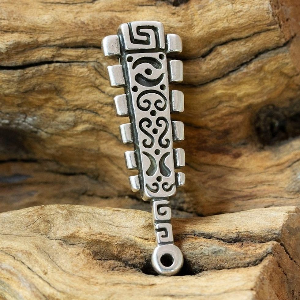 Men's Taxco Silver Aztec Macuahuitl Club-Themed Pendant 'Aztec Macuahuitl'