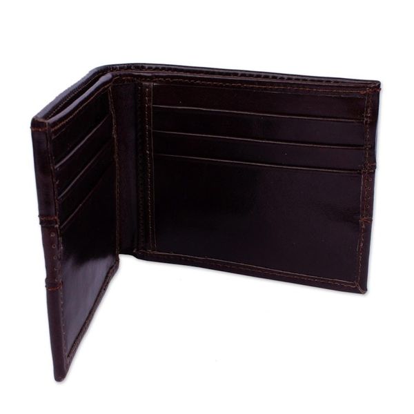 Alternate image for Hand Crafted Brown Leather Wallet for Men Off Road in Brown