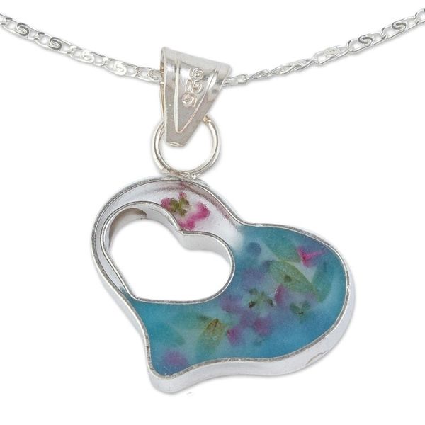 Alternate image for Sterling Silver Necklace with Natural Flower Pendant Flowered Heart