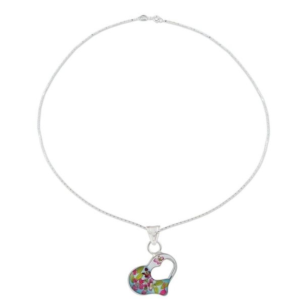 Alternate image for Sterling Silver Necklace with Natural Flower Pendant Flowered Heart