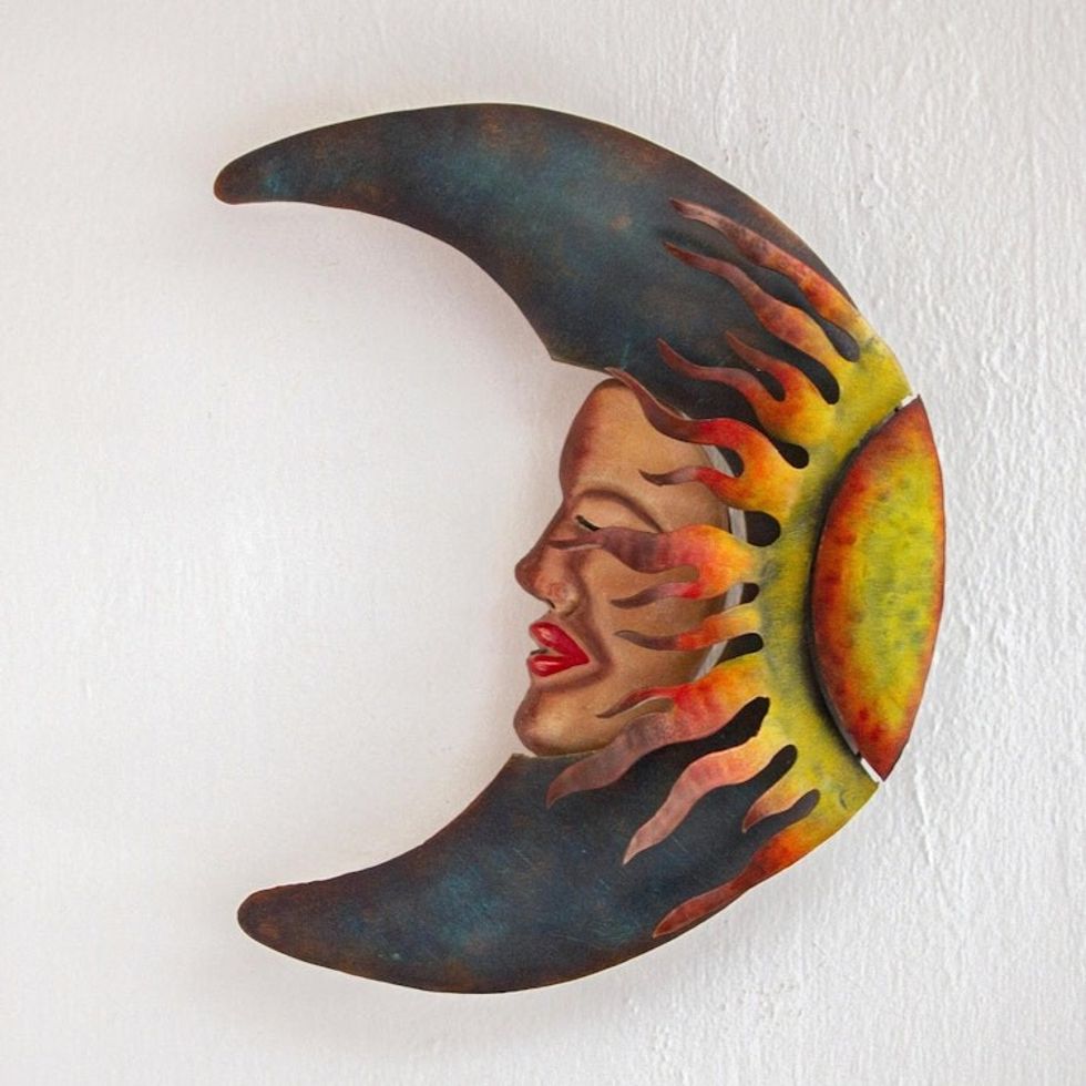 Handcrafted Mexican Sun and Moon Steel Wall Art Sculpture 'Sensorial Eclipse'