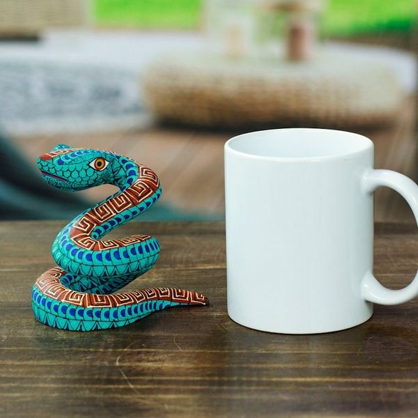 Alternate image for Hand-Painted Aqua Copal Wood Alebrije Snake Figurine Aqua Hiss