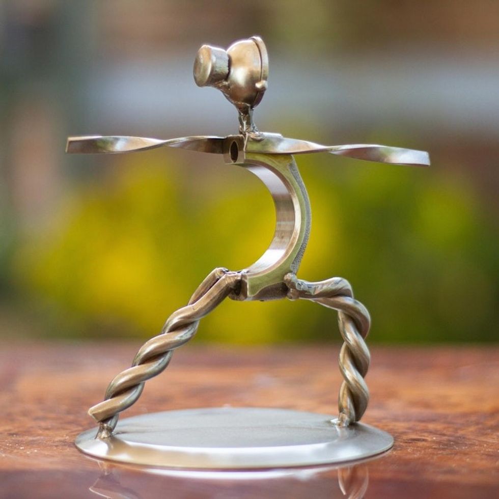 Yoga-Themed Recycled Auto Parts Sculpture 'Warrior Pose I'