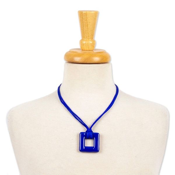 Alternate image for Fused Art Glass Blue Square Pendant Necklace with Suede Cord Lapis Square