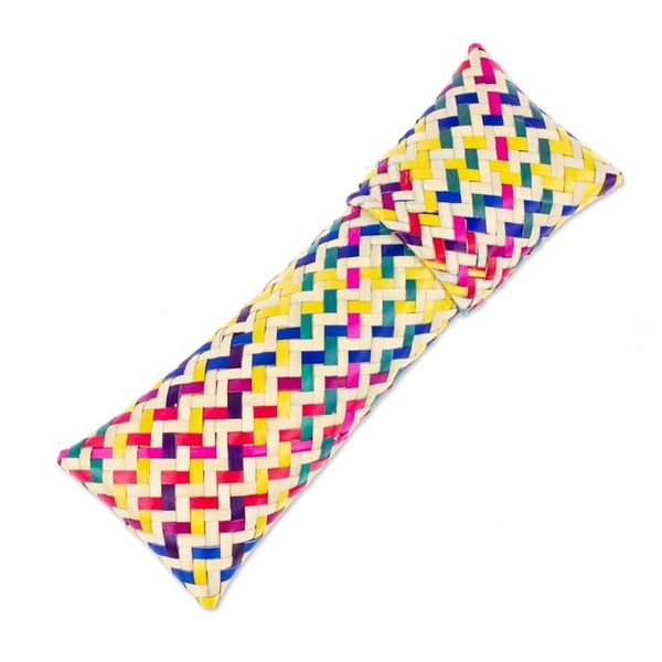 Alternate image for Multicolored Hand-Woven Palm Fiber Utensil Holder with Lid Color Burst