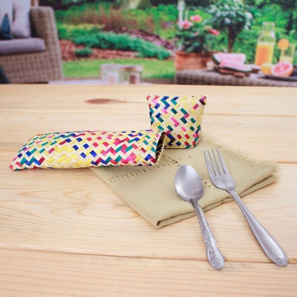 Alternate image for Multicolored Hand-Woven Palm Fiber Utensil Holder with Lid Color Burst