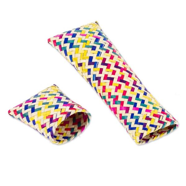Alternate image for Multicolored Hand-Woven Palm Fiber Utensil Holder with Lid Color Burst