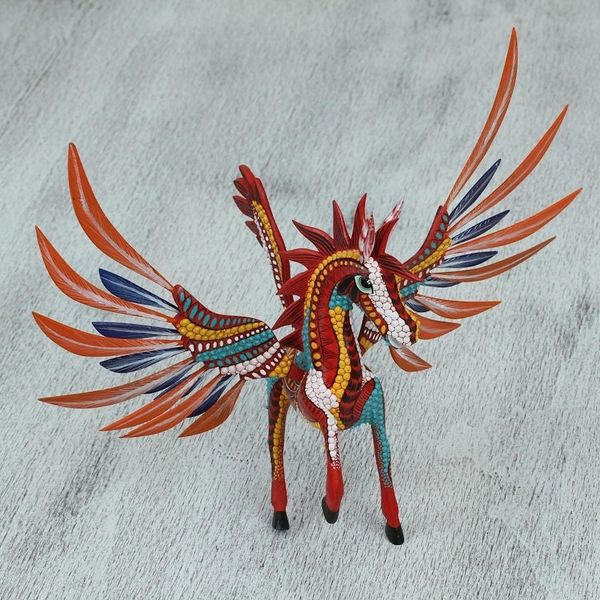 Alternate image for Handcrafted Alebrije Wood Pegasus Statuette from Mexico Magnificent Pegasus