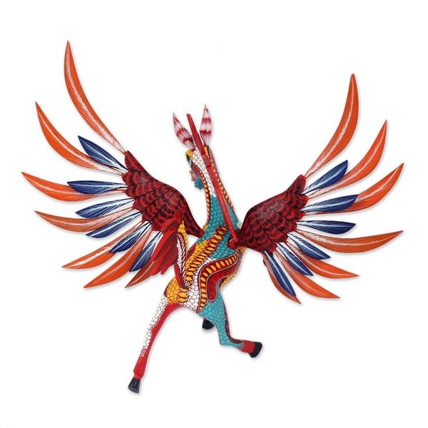 Alternate image for Handcrafted Alebrije Wood Pegasus Statuette from Mexico Magnificent Pegasus